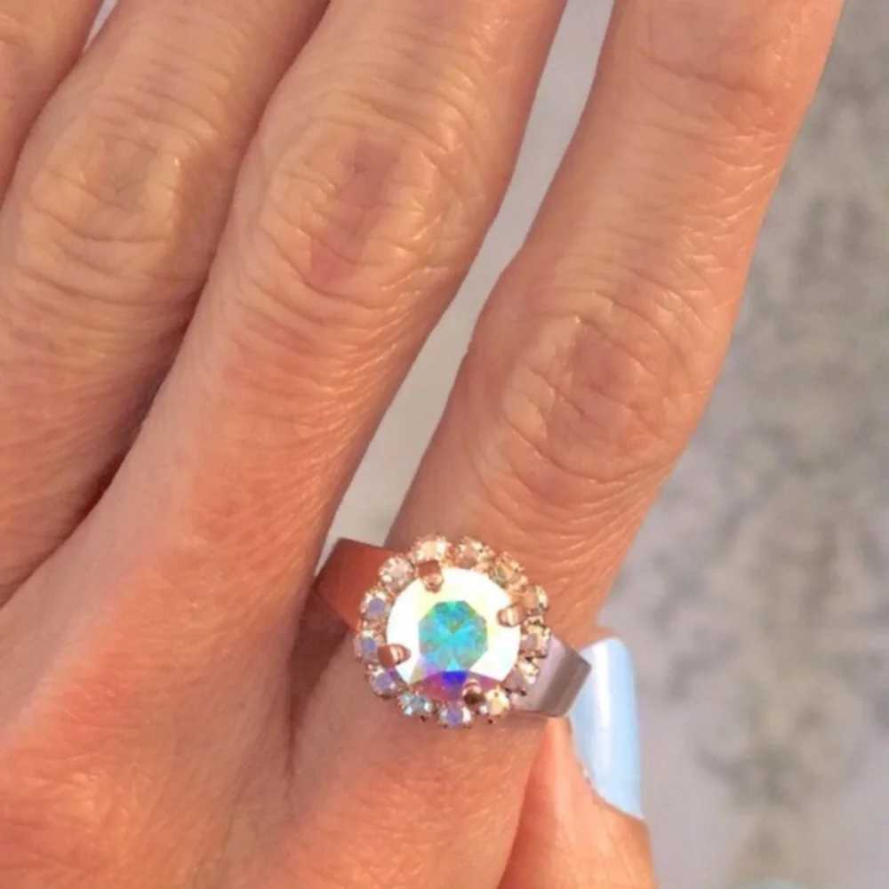 Aurora Borealis Crystal Halo Ring